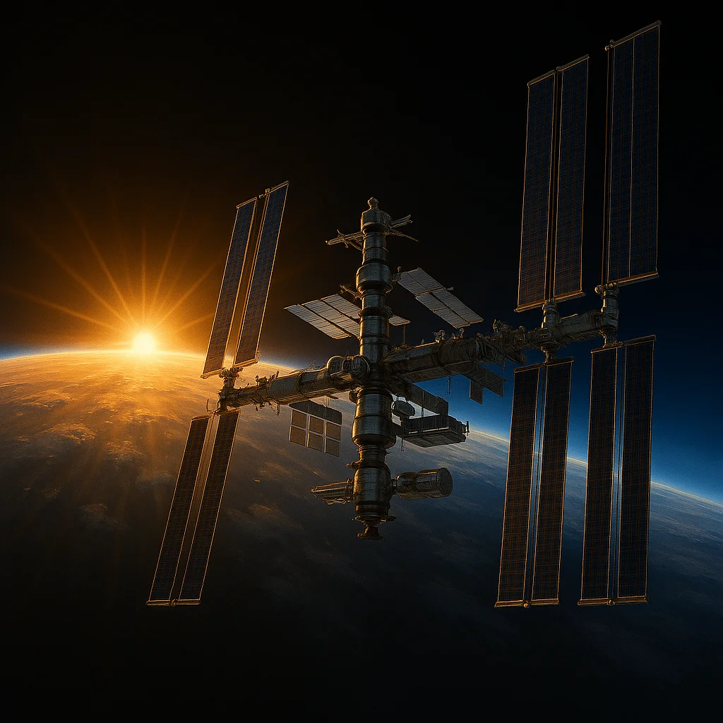 International Space Station during orbital sunrise