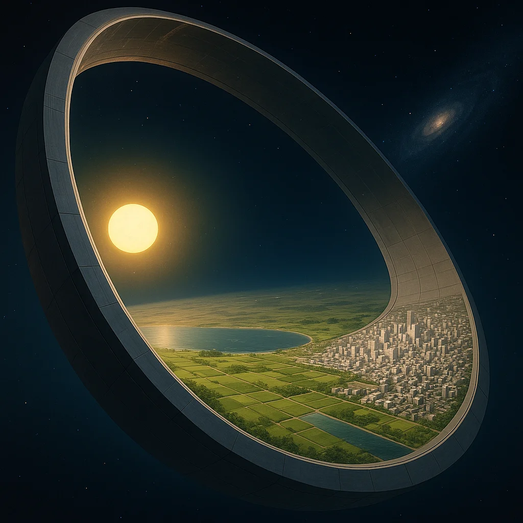 Cross-section diagram of a ringworld showing scale